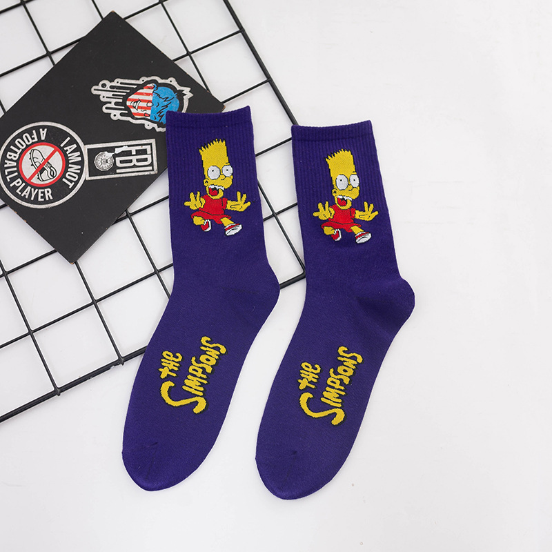 3 Pairs Personality Tide Simpson Socks Tide College Men And Women Skate Socks